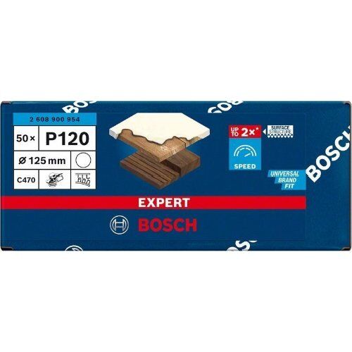  EXPERT C470 Schleifblatt ohne Löcher für Winkelschleifer und Bohrer Bosch EXPERT C470 Schleifpapier ohne Löcher für Winkelschleifer und Bohrer, 125 mm, G 120, 50-tlg., für kleine Winkelschleifer 12376089