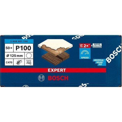  EXPERT C470 Schleifblatt ohne Löcher für Winkelschleifer und Bohrer Bosch EXPERT C470 Schleifpapier ohne Löcher für Winkelschleifer und Bohrer, 125 mm, G 100, 50-tlg., für kleine Winkelschleifer 12376092