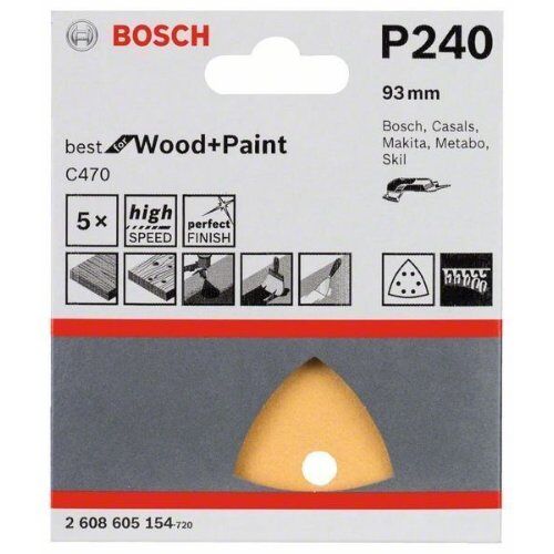  C470 Best for Wood and Paint Schleifpapier für Deltaschleifer und Multifunktionswerkzeuge Bosch Schleifblatt C470, 5er-Pack, für Deltaschleifer 12376170