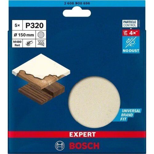  EXPERT M480 Schleifnetze für Exzenterschleifer Bosch EXPERT M480 Schleifnetz für Exzenterschleifer, 150 mm, G 320, 5 Stück, für Exzenterschleifer 12376284