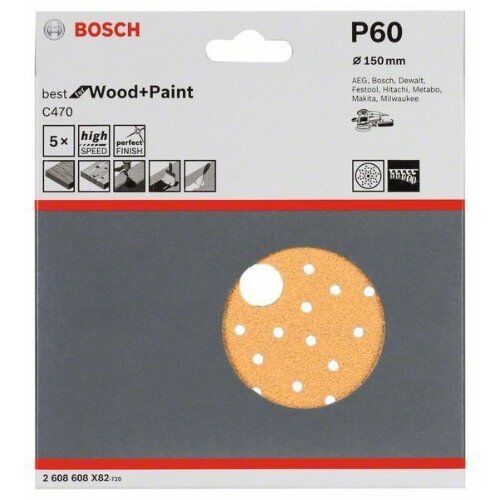  C470 Best for Wood and Paint Schleifpapier für Exzenterschleifer Bosch Schleifblatt C470, 5er-Pack, für Exzenterschleifer 12376441