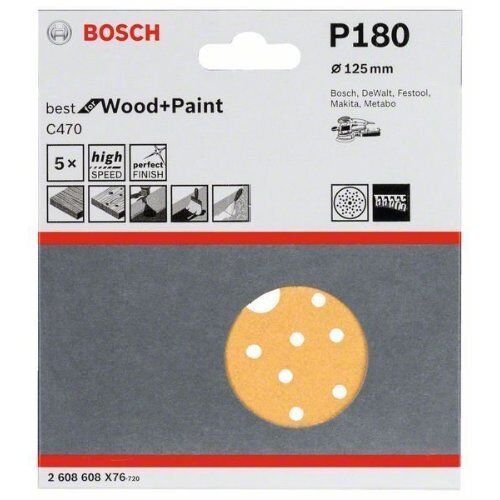  C470 Best for Wood and Paint Schleifpapier für Exzenterschleifer Bosch Schleifblatt C470, 5er-Pack, für Exzenterschleifer 12376435