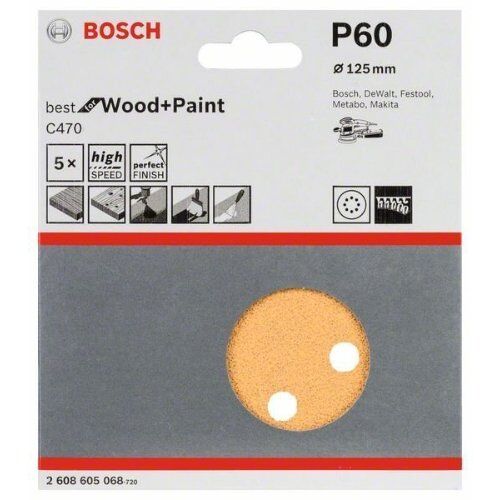  C470 Best for Wood and Paint Schleifpapier für Exzenterschleifer Bosch Schleifblatt C470, 5er-Pack, für Exzenterschleifer 12376413