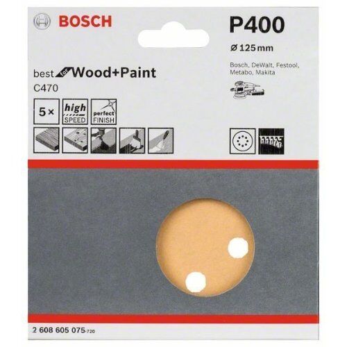  C470 Best for Wood and Paint Schleifpapier für Exzenterschleifer Bosch Schleifblatt C470, 5er-Pack, für Exzenterschleifer 12376445