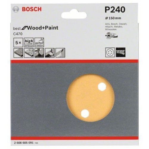  C470 Best for Wood and Paint Schleifpapier für Exzenterschleifer Bosch Schleifblatt C470, 5er-Pack, für Exzenterschleifer 12376433