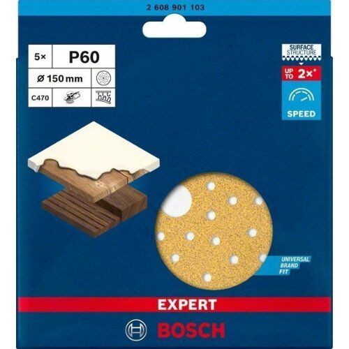  EXPERT C470 Schleifblatt Mehrloch für Exzenterschleifer Bosch EXPERT C470 Schleifpapier Mehrloch für Exzenterschleifer, 150 mm, G 60, 5-tlg., für Exzenterschleifer 12376366