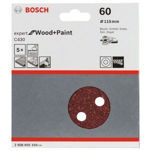  C430 Expert for Wood Schleifpapier für Exzenterschleifer Bosch Schleifblatt C430, 5er-Pack, für Exzenterschleifer 12376513
