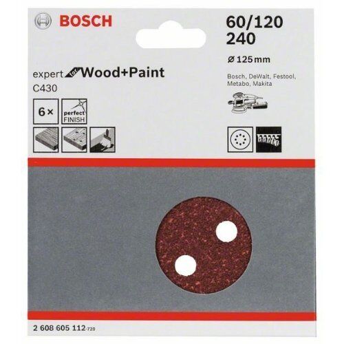  C430 Expert for Wood Schleifpapier für Exzenterschleifer Bosch Schleifblatt C430, 6er-Pack, für Exzenterschleifer 12376523