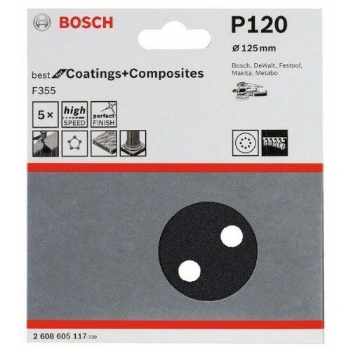  F355 Best for Coatings and Composites Schleifpapier für Exzenterschleifer Bosch Schleifblatt F355, 5er-Pack, für Exzenterschleifer 12376548