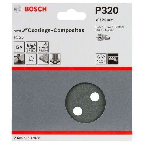 F355 Best for Coatings and Composites Schleifpapier für Exzenterschleifer Bosch Schleifblatt F355, 5er-Pack, für Exzenterschleifer 12376553