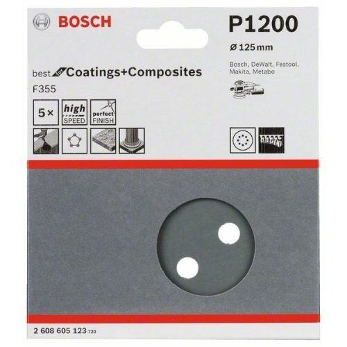  F355 Best for Coatings and Composites Schleifpapier für Exzenterschleifer Bosch Schleifblatt F355, 5er-Pack, für Exzenterschleifer 12376542
