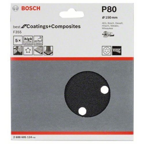  F355 Best for Coatings and Composites Schleifpapier für Exzenterschleifer Bosch Schleifblatt F355, 5er-Pack, für Exzenterschleifer 12376538