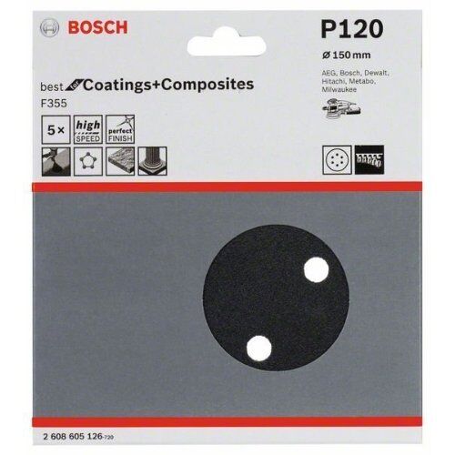  F355 Best for Coatings and Composites Schleifpapier für Exzenterschleifer Bosch Schleifblatt F355, 5er-Pack, für Exzenterschleifer 12376534