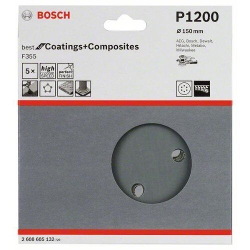  F355 Best for Coatings and Composites Schleifpapier für Exzenterschleifer Bosch Schleifblatt F355, 5er-Pack, für Exzenterschleifer 12376545