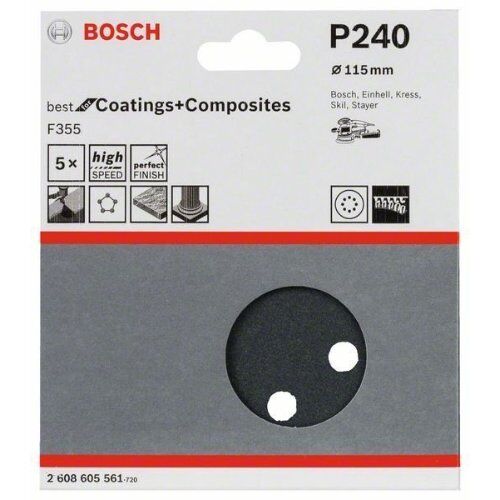  F355 Best for Coatings and Composites Schleifpapier für Exzenterschleifer Bosch Schleifblatt F355, 5er-Pack, für Exzenterschleifer 12376555