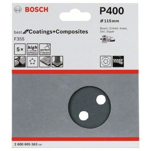  F355 Best for Coatings and Composites Schleifpapier für Exzenterschleifer Bosch Schleifblatt F355, 5er-Pack, für Exzenterschleifer 12376557