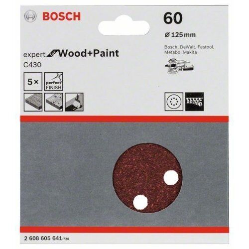  C430 Expert for Wood Schleifpapier für Exzenterschleifer Bosch Schleifblatt C430, 5er-Pack, für Exzenterschleifer 12376521