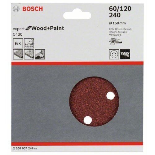  C430 Expert for Wood Schleifpapier für Exzenterschleifer Bosch Schleifblatt C430, 6er-Pack, für Exzenterschleifer 12376517