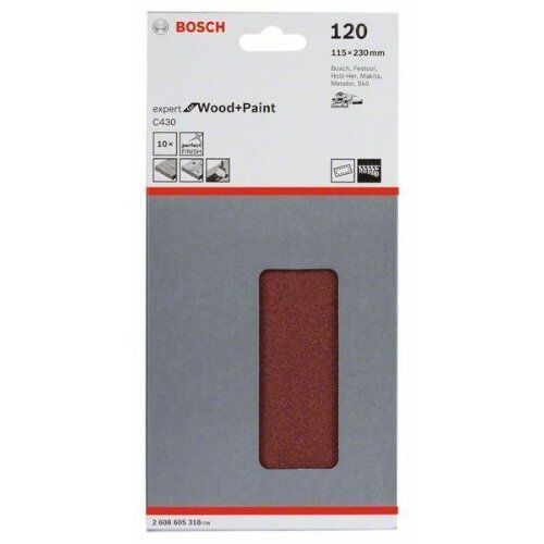  C430 Expert for Wood Schleifpapier für Schwingschleifer Bosch Schleifblatt C430, 10er-Pack, für Exzenterschleifer 12375714