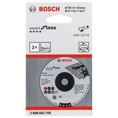  Expert for Inox Gekröpfte Schruppscheiben, 10-mm-Bohrung für Mini-Winkelschleifer Bosch Expert for Inox 2 Stck. x 76 x 4 x 10 mm Schruppscheibe, für Mini-Winkelschleifer 12377363