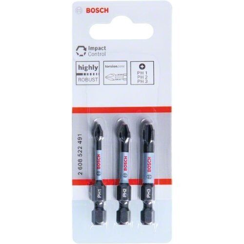  Schrauberbit-Packs Impact Control Phillips Bosch Impact Control PH-Power-Bits, 3‑teilig, für Schraubendreher 12377054