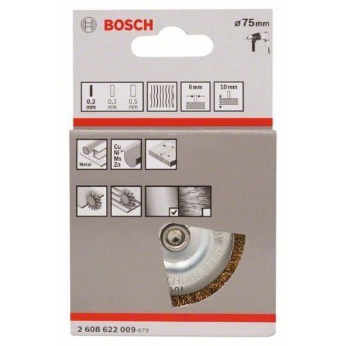  Scheibenbürsten für Bohrmaschinen, gewellter Draht, vermessingt Bosch Scheibenbürste 75 x 0,2 mm, gewellter Draht, vermessingt, für Dreh- und Schlagbohrer 12377460