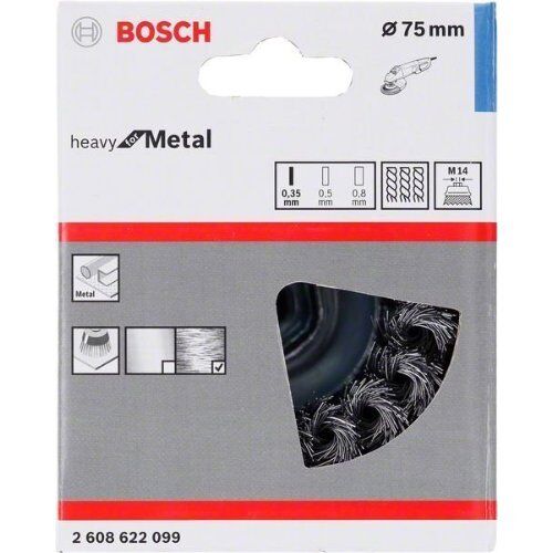  Gezopfte Topfbürsten Heavy for Metal mit M14-Gewinde für Winkelschleifer Bosch Topfbürste, 75 mm, gezopfter Stahldraht, für kleine Winkelschleifer 12377402