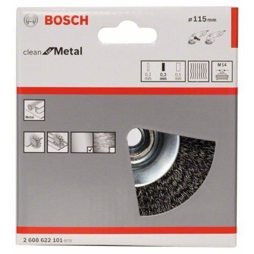  Clean for Metal Gewellte Pinselbürste für Winkelschleifer Bosch Kegelbürste, 115 mm, gewellter Stahldraht, für kleine Winkelschleifer 12377430