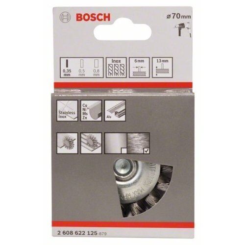  Gezopfte Scheibenbürsten Heavy for Inox für Bohrmaschinen Bosch Scheibenbürste 70 x 0,35 mm, gezopfter rostfreier Stahldraht, für Dreh- und Schlagbohrer 12377459