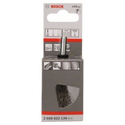 Drahtbürsten für Bohrmaschinen Clean for Inox Gewellte Pinselbürste für Bohrer Bosch Pinselbürste, 15 x 0,2 mm, gewellter Draht, Edelstahl, für Dreh- und Schlagbohrer 12377470