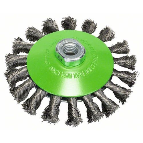  Heavy for Inox Gezopfte Kegelbürste für Winkelschleifer Bosch Kegelbürste, 115 mm, gezopfter Draht, Edelstahl, für kleine Winkelschleifer 12377433