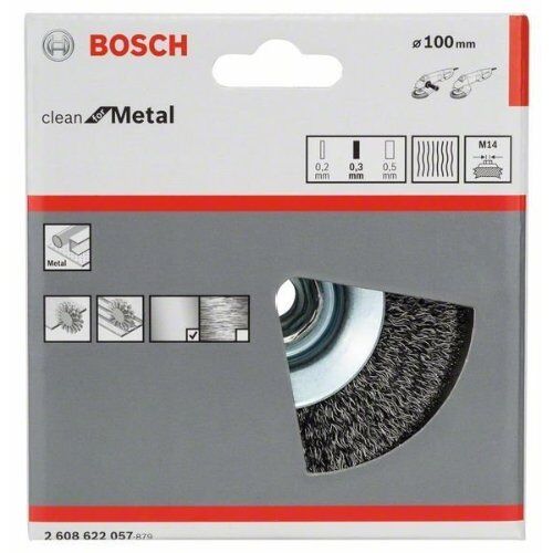  Clean for Metal Gewellte Pinselbürste für Winkelschleifer Bosch Kegelbürste, 100 mm, gewellter Stahldraht, für kleine Winkelschleifer 12377431