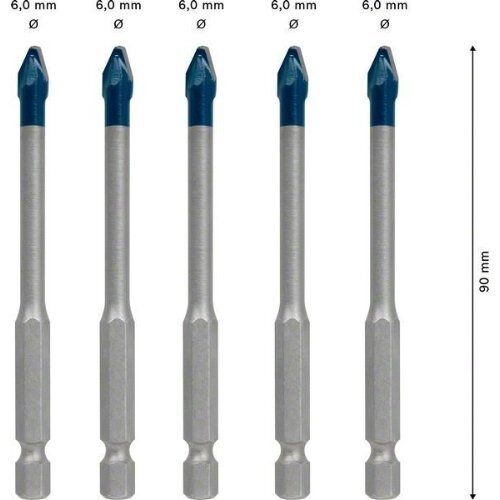  EXPERT HEX-9 HardCeramic Bohrer-Sets Bosch EXPERT HEX-9 HardCeramic Dachziegel-Bohrer-Set, 6 mm, 5-tlg., für Dreh- und Schlagbohrer 12370338