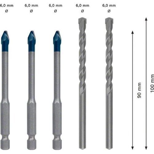  EXPERT HEX-9 HardCeramic Bohrer-Sets Bosch EXPERT HEX-9 HardCeramic Bohrer Mixed Set, 6 mm, 5-tlg., für Dreh- und Schlagbohrer 12370335