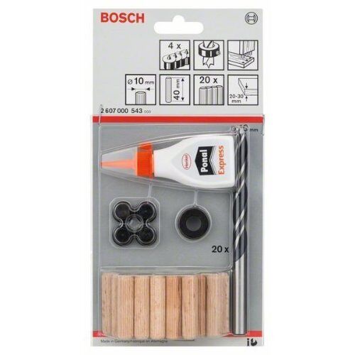 Bohrer-Sets Profilholzdübel-Set mit Holzspiralbohrer, Holzleim, Dübelsetzern, Tiefenanschlag und Dübelzentrierstift Bosch 27-tlg. Holzdübel-Set, 10 mm, für Bohrmaschinen 12370681