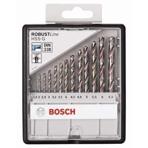  HSS-G DIN338 Metallbohrer-Sets Robust Line Bosch 13-tlg. Metallbohrer-Set, Robust Line, HSS-G, 135°, 1,5–6,5 mm, für Bohrmaschinen 12372095