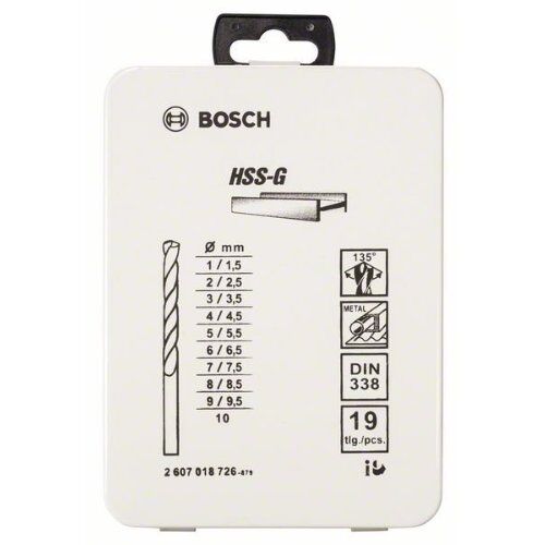  HSS-G DIN 338 Metallbohrer-Sets Bosch 19-tlg. Metallbohrer-Set HSS-G, DIN 338, 135° in Metallkassette, 1–10 mm, für Bohrmaschinen 12372085