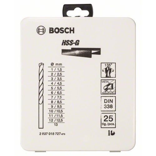  HSS-G DIN 338 Metallbohrer-Sets Bosch 25-tlg. Metallbohrer-Set HSS-G, DIN 338, 135° in Metallkassette, 1–13 mm, für Bohrmaschinen 12372086