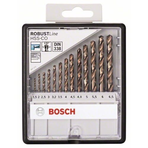  HSS-Co Metallbohrer-Sets DIN338 Bosch 13-tlg. Metallbohrer-Set, Robust Line, HSS-Co, 1,5–6,5 mm, für Bohrmaschinen 12372096