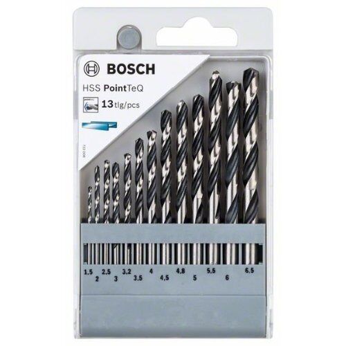  HSS PointTeQ Spiralbohrer-Sets mit Sechskantschaft Bosch HSS-Spiralbohrer-Set PointTeQ, 13-tlg., 1,5–6,5 mm, für Bohrmaschinen 12372111