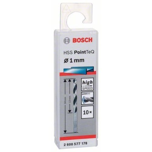  HSS PointTeQ Spiralbohrer mit zylindrischem Schaft Bosch HSS-Spiralbohrer PointTeQ 1,0 mm, für Bohrmaschinen 12371826