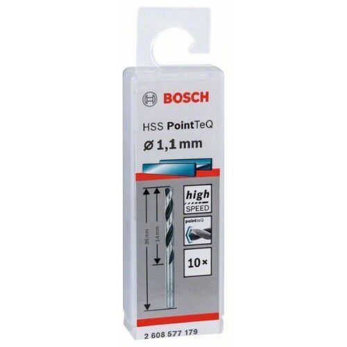  HSS PointTeQ Spiralbohrer mit zylindrischem Schaft Bosch HSS-Spiralbohrer PointTeQ 1,1 mm, für Bohrmaschinen 12371777