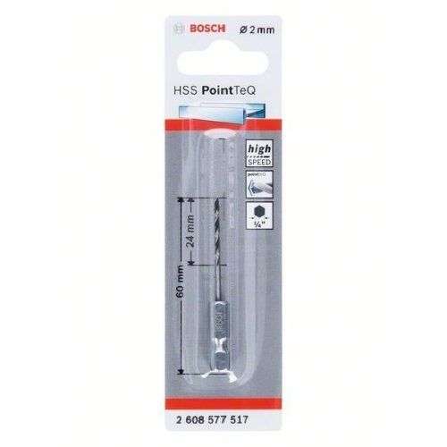  HSS PointTeQ Spiralbohrer mit Sechskantschaft Bosch HSS PointTeQ Sechskantbohrer 2 mm, für Dreh- und Schlagbohrer 12371916