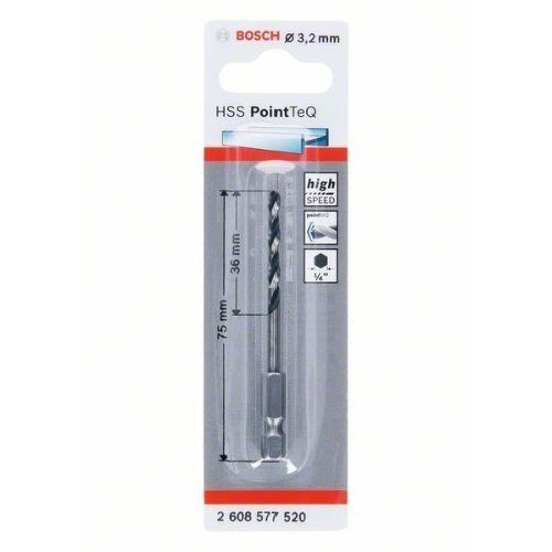  HSS PointTeQ Spiralbohrer mit Sechskantschaft Bosch HSS PointTeQ Sechskantbohrer 3,2 mm, für Dreh- und Schlagbohrer 12371913