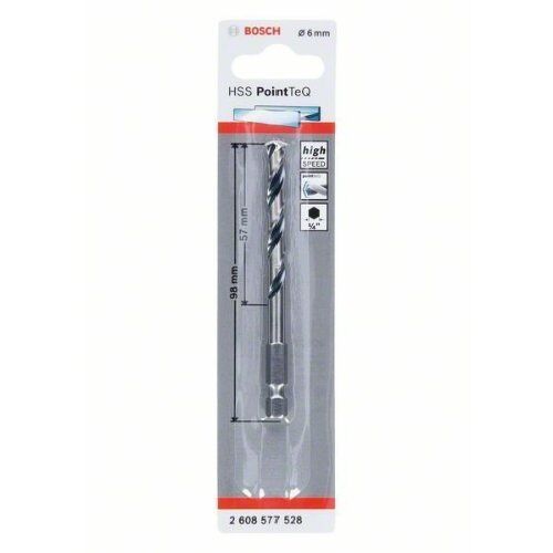  HSS PointTeQ Spiralbohrer mit Sechskantschaft Bosch HSS PointTeQ Sechskantbohrer 6,0 mm, für Dreh- und Schlagbohrer 12371902