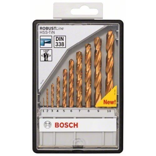  HSS-TiN Metallbohrer-Sets Bosch 10-tlg. Metallbohrer-Set, Robust Line, HSS-TiN, 135°, 1–10 mm, für Bohrmaschinen 12372120