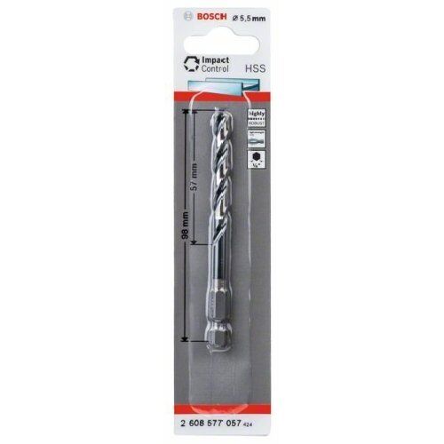  HSS Impact Control Spiralbohrer mit Sechskantschaft Bosch HSS Spiralbohrer mit Sechskantschaft 5,5 mm, für Dreh- und Schlagbohrer 12371935