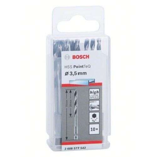  HSS PointTeQ Spiralbohrer mit Sechskantschaft Bosch HSS PointTeQ Sechskantbohrer 3,5 mm, 10-tlg., für Dreh- und Schlagbohrer 12371904