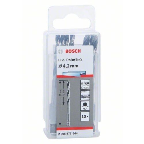  HSS PointTeQ Spiralbohrer mit Sechskantschaft Bosch HSS PointTeQ Sechskantbohrer 4,2 mm, 10-tlg., für Dreh- und Schlagbohrer 12371920
