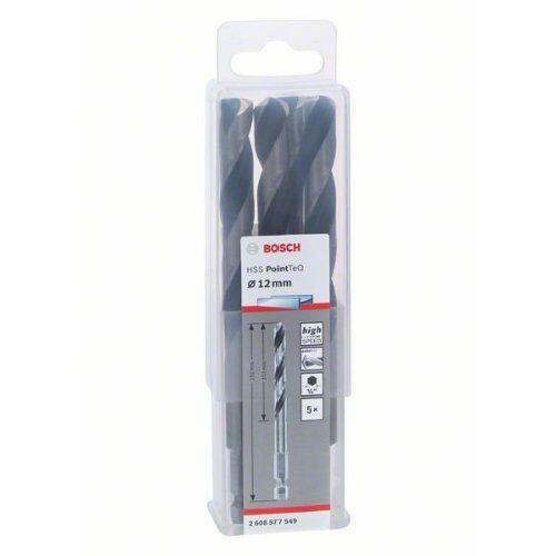  HSS PointTeQ Spiralbohrer mit Sechskantschaft Bosch HSS PointTeQ Sechskantbohrer 12,0 mm, 5-tlg., für Dreh- und Schlagbohrer 12371900
